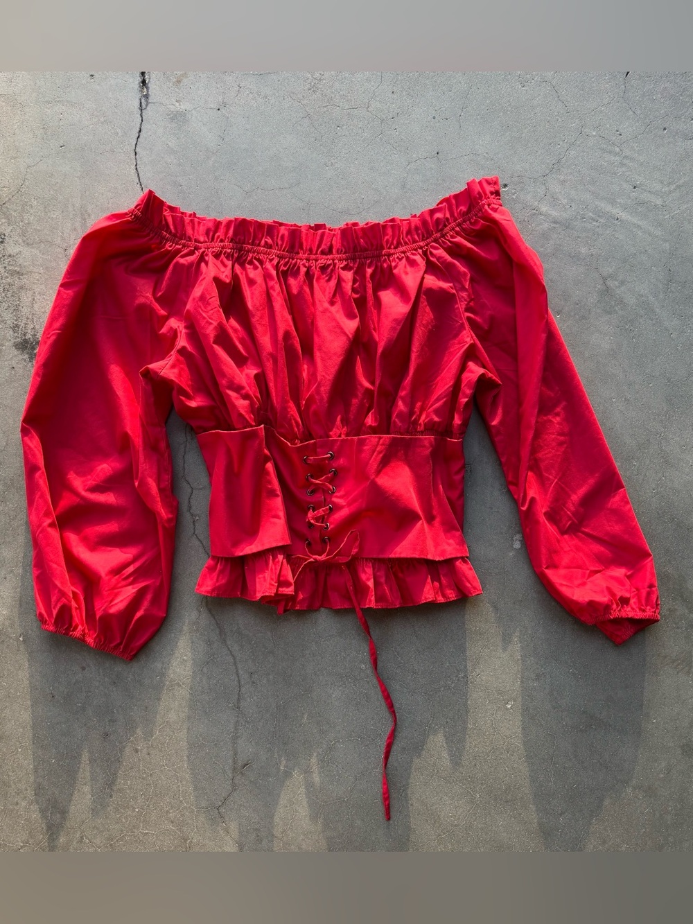 Scarlett Darkness Red Corset Peasant Blouse XL Y2K Goth Fairycore Lace-Up Ruffle
